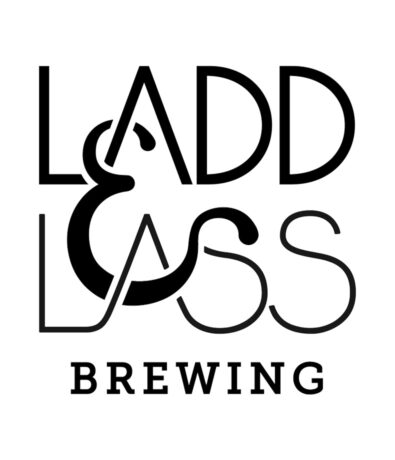 LADD & LASS Brewing logo with stylized, overlapping black text. The ampersand (&) in the center resembles a cat’s silhouette—similar to the unique branding seen with Membership Benefits at Austin Bouldering Project.