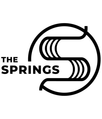 Black and white logo with a stylized “S” formed by curved lines inside a circle. To the left, “THE SPRINGS” appears in bold uppercase letters, highlighting Membership Benefits at Austin Bouldering Project.